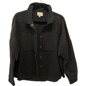Haute Hippie Faux Suede Fringe Shirt Jacket Black Size Small